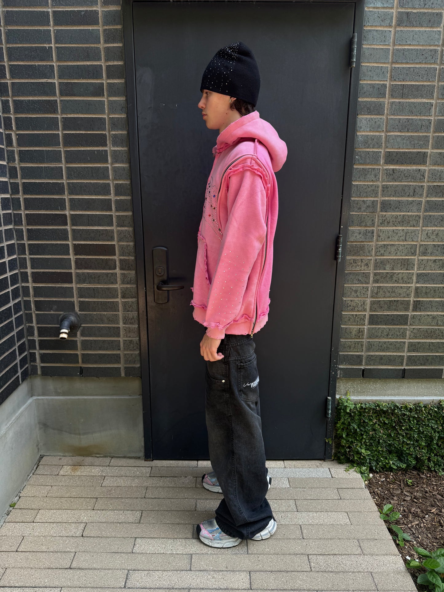 “RHINESTONE TRIPLE ZIP”(Pink)