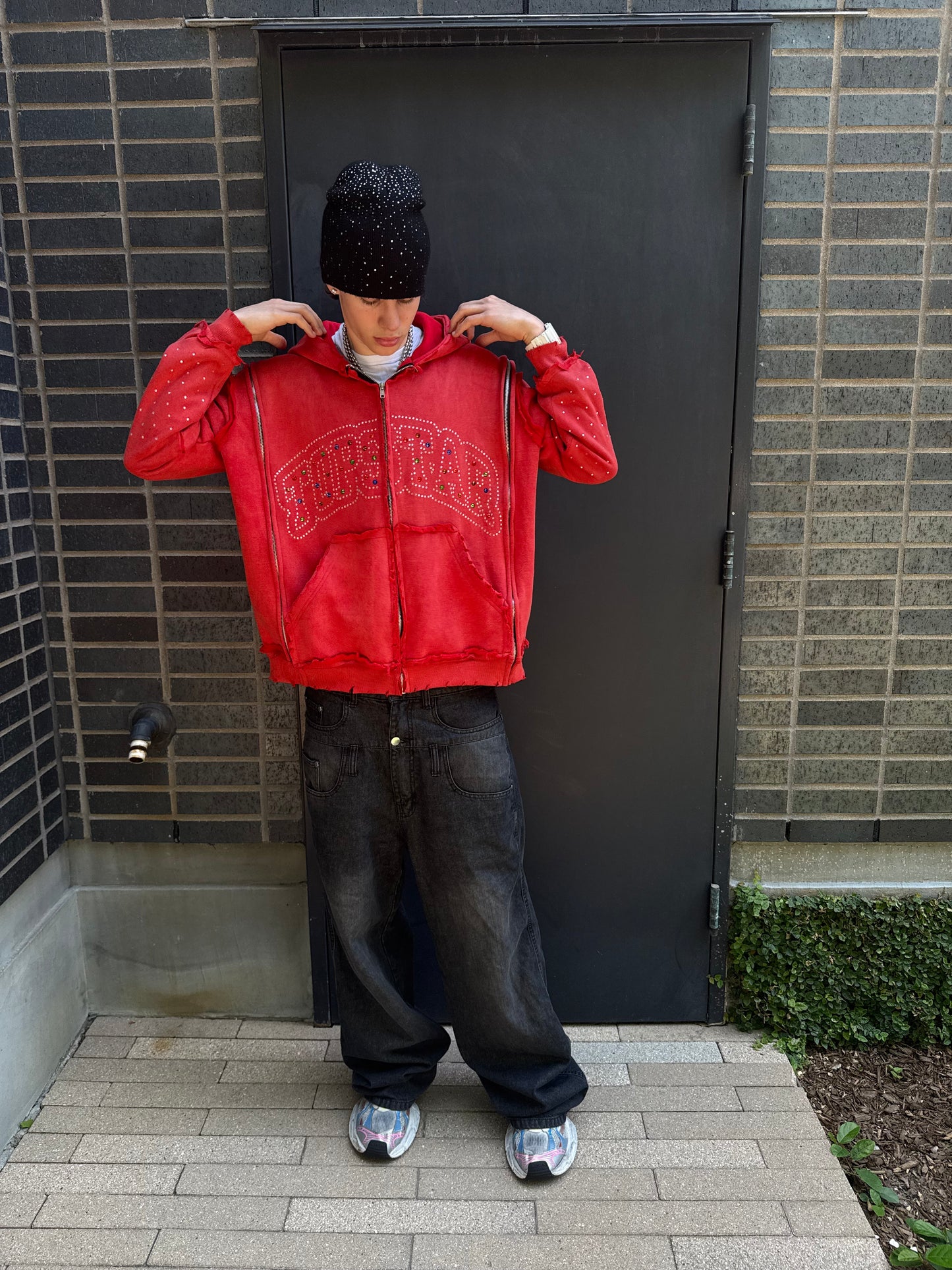 “RHINESTONE TRIPLE ZIP”(Red)