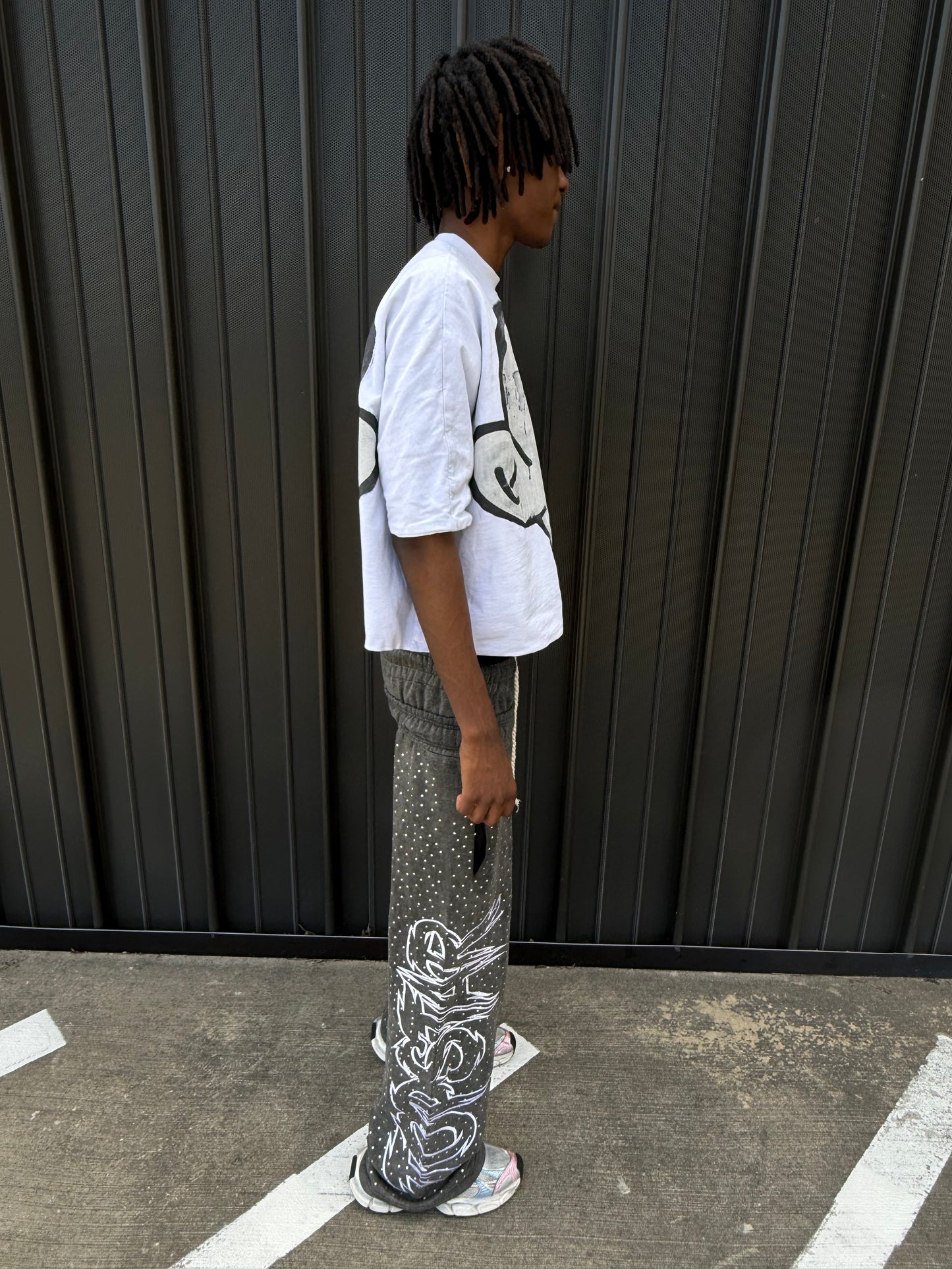 "Double Waisted Rhinestone Sweats"(Black)