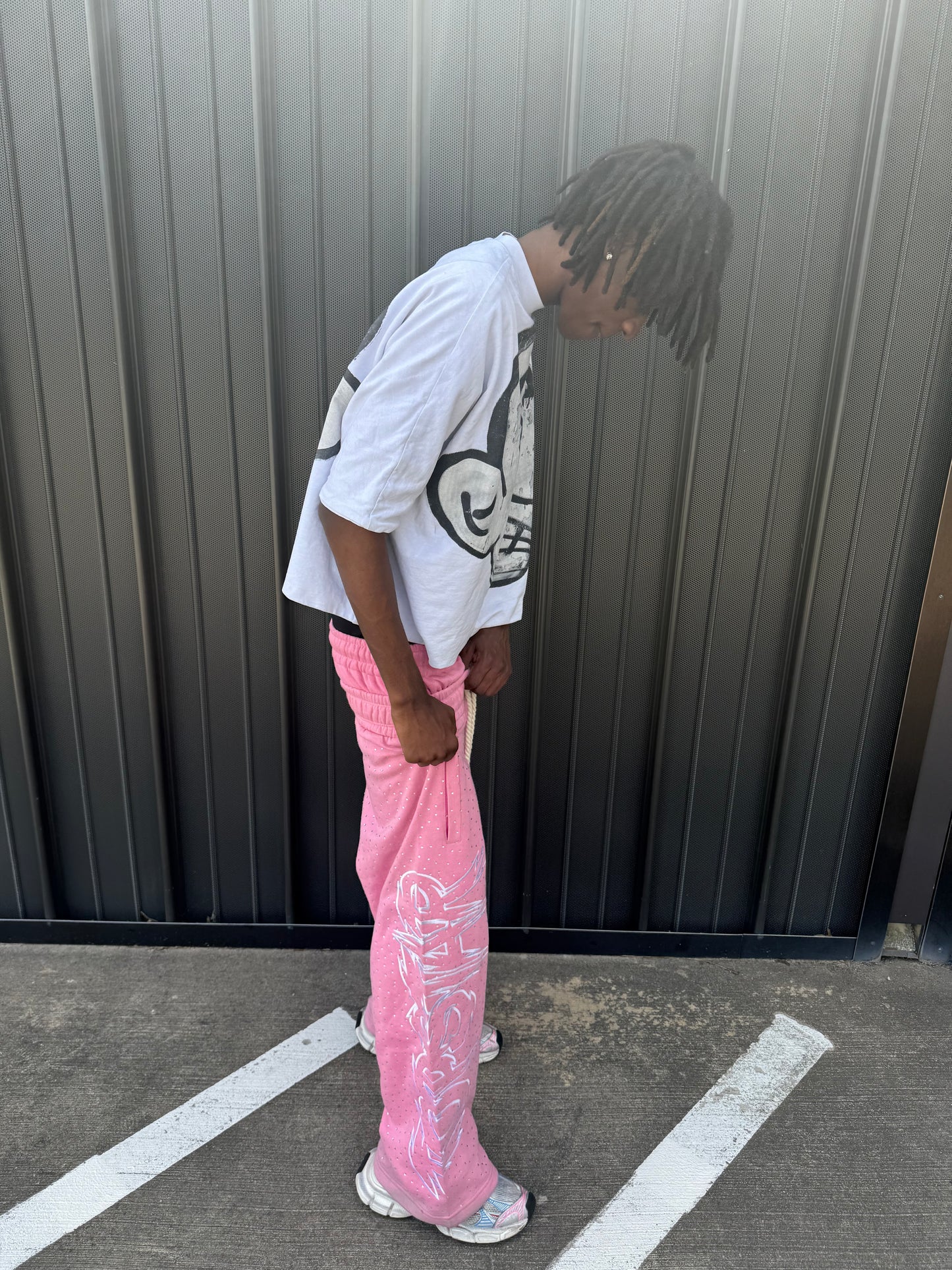 "Double Waisted Rhinestone Sweats"(Pink)