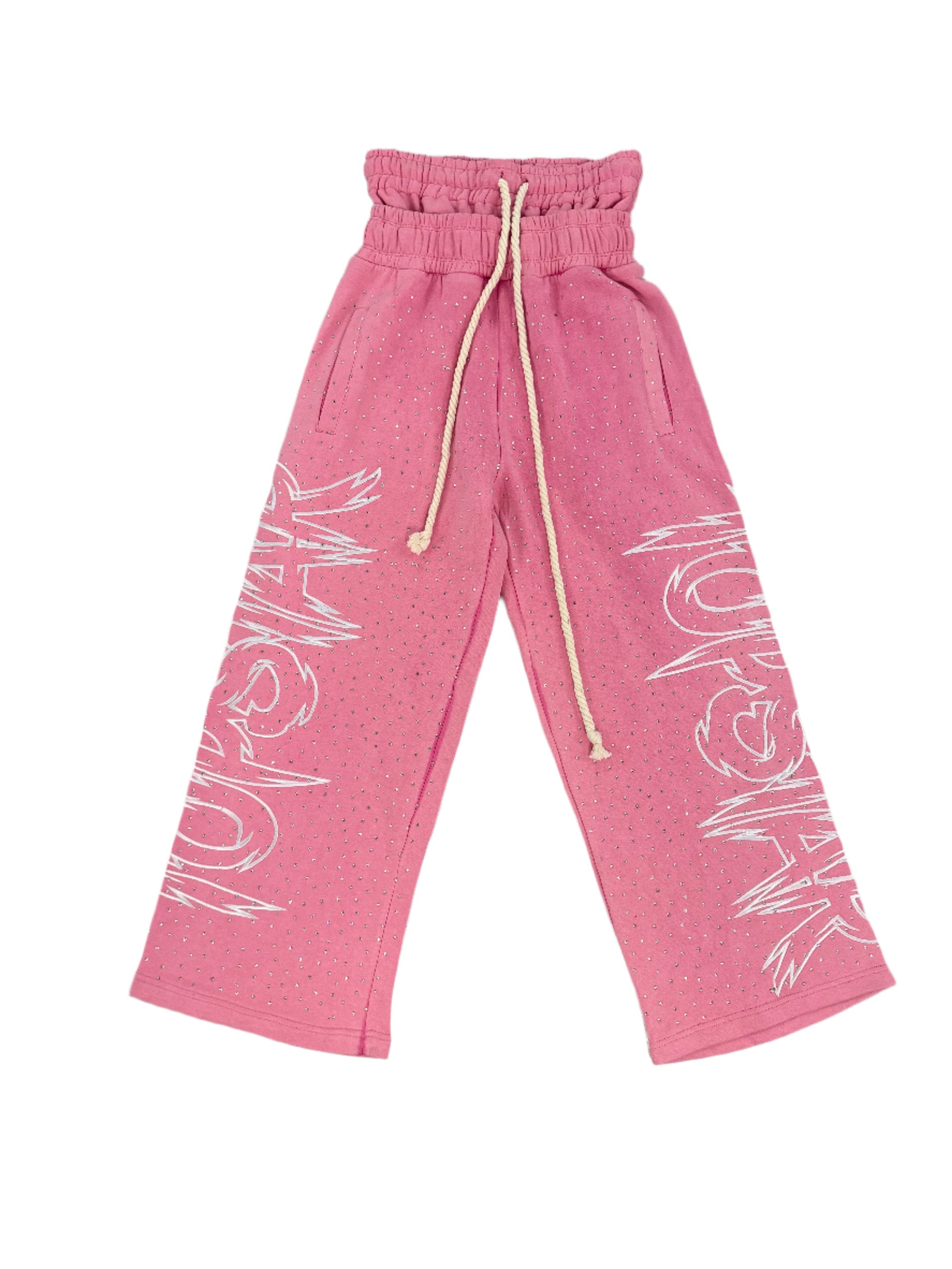 "Double Waisted Rhinestone Sweats"(Pink)
