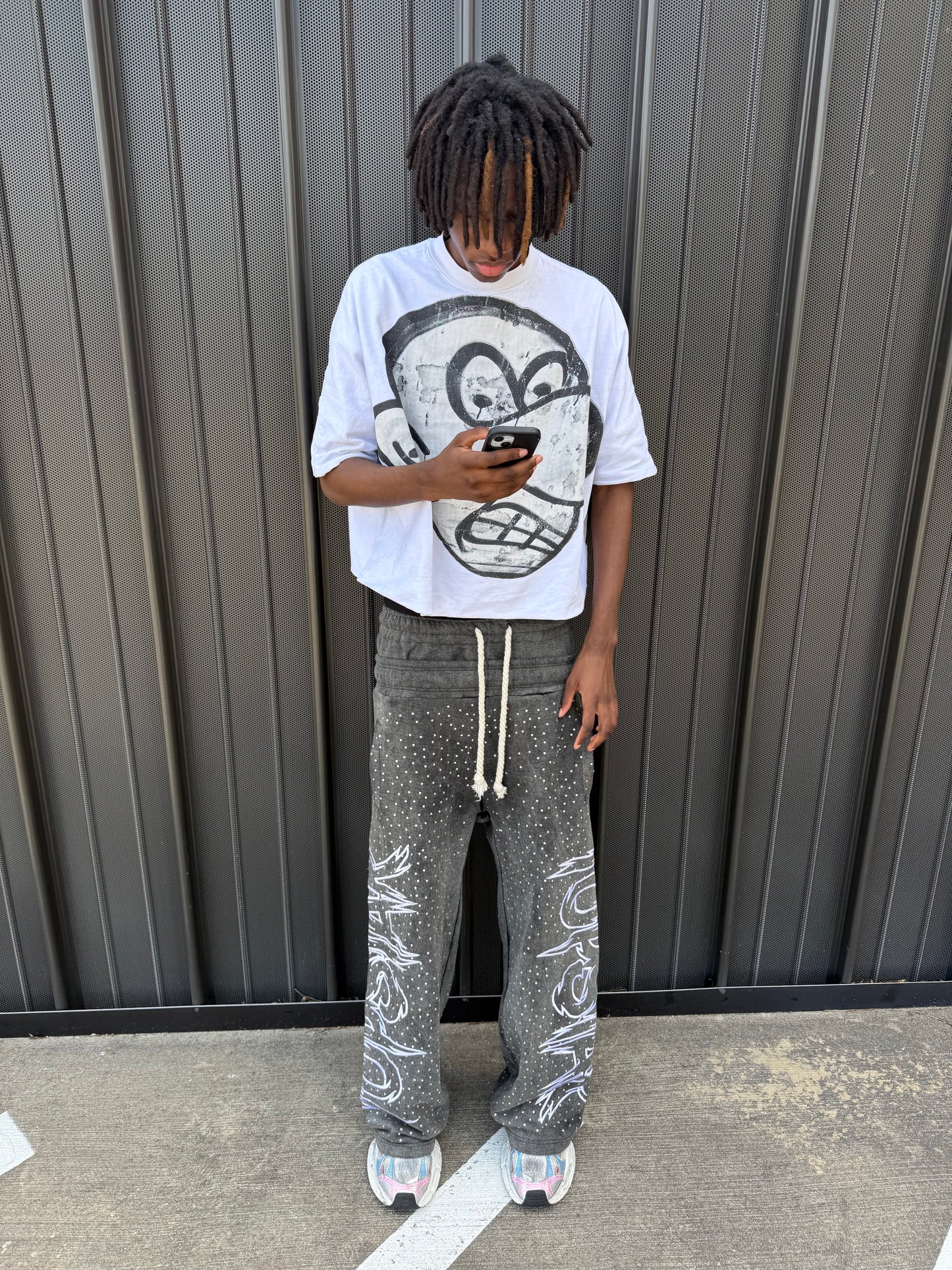 "Double Waisted Rhinestone Sweats"(Black)