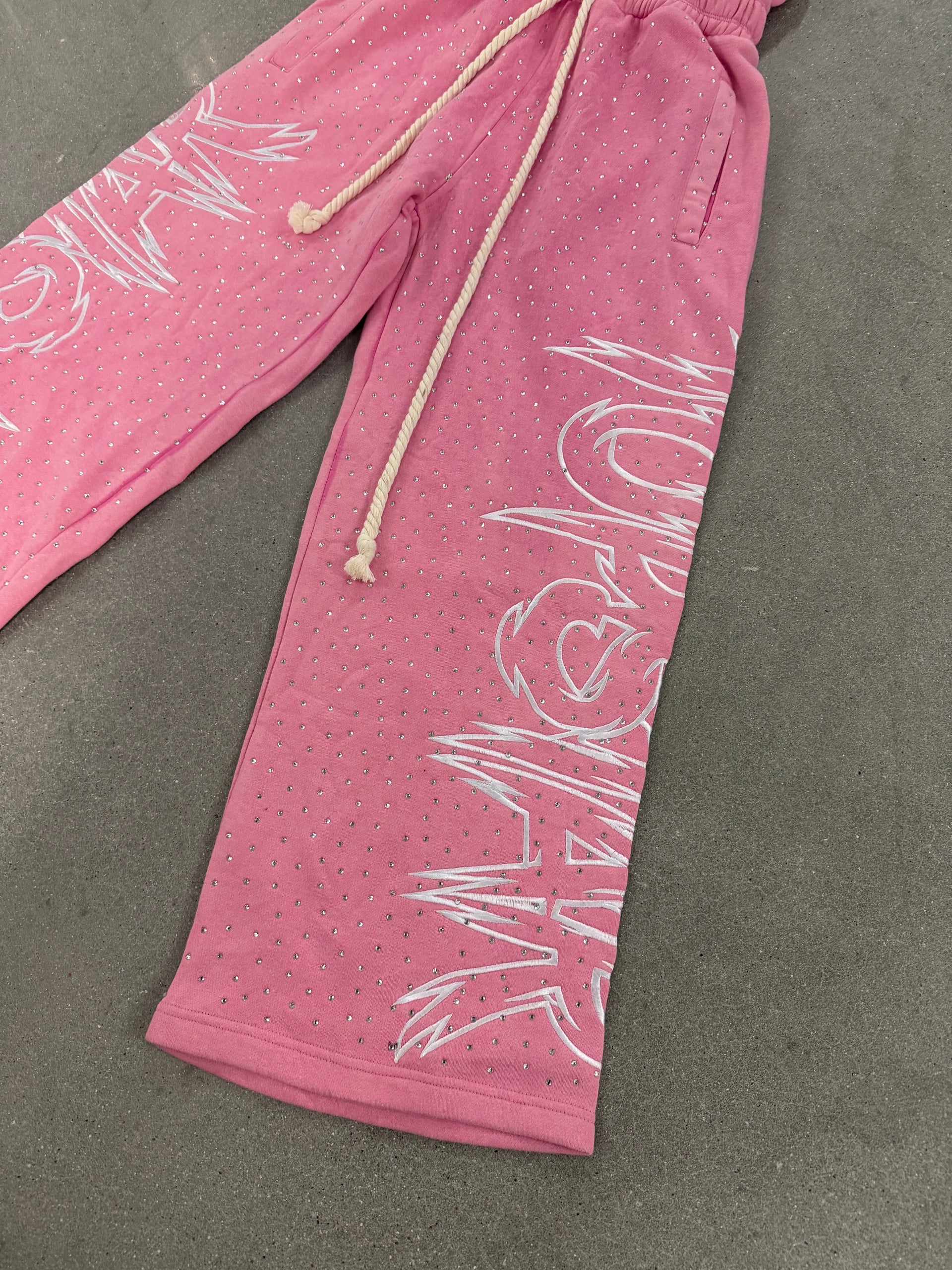"Double Waisted Rhinestone Sweats"(Pink)