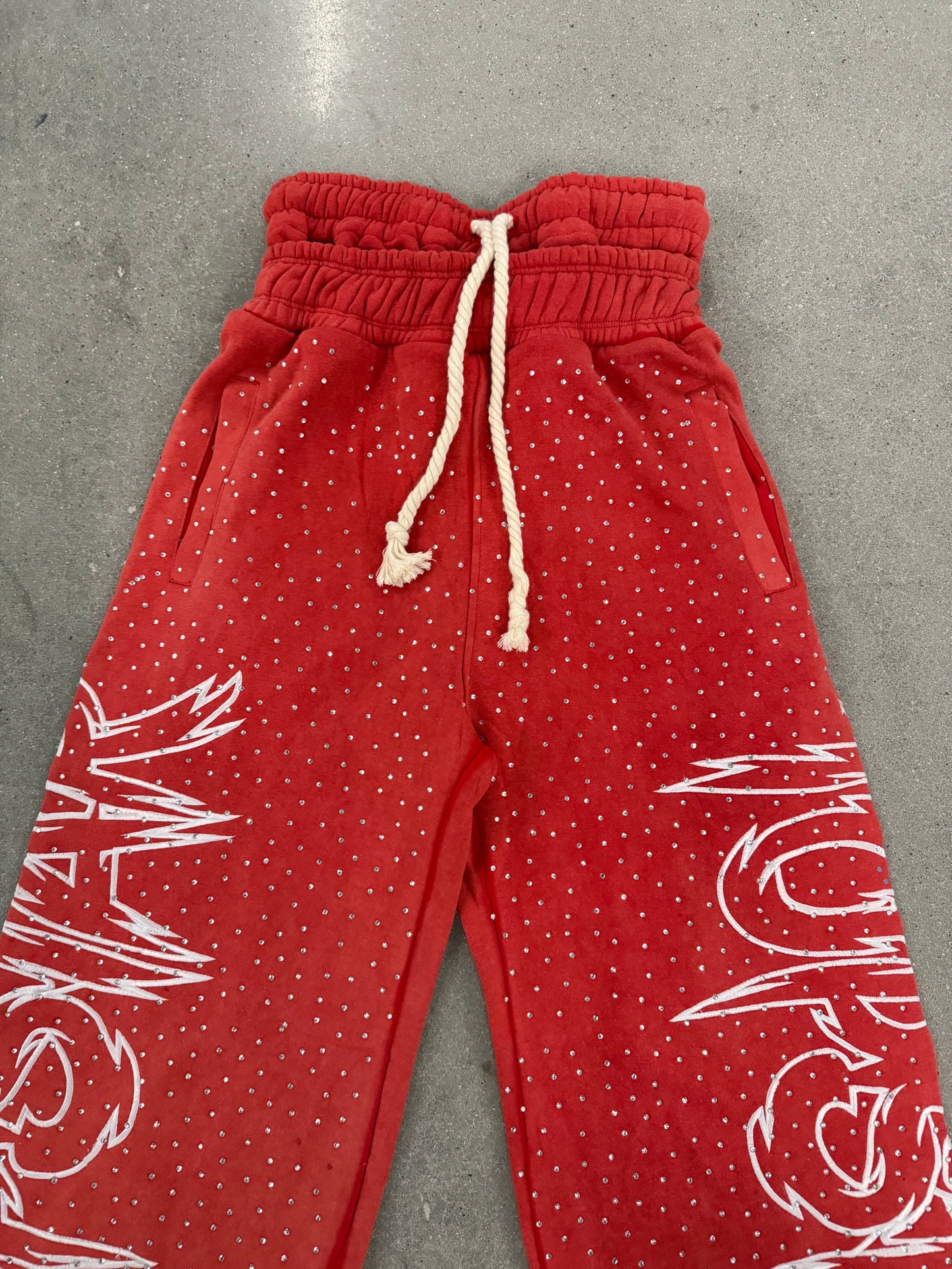 "Double Waisted Rhinestone Sweats"(Red)