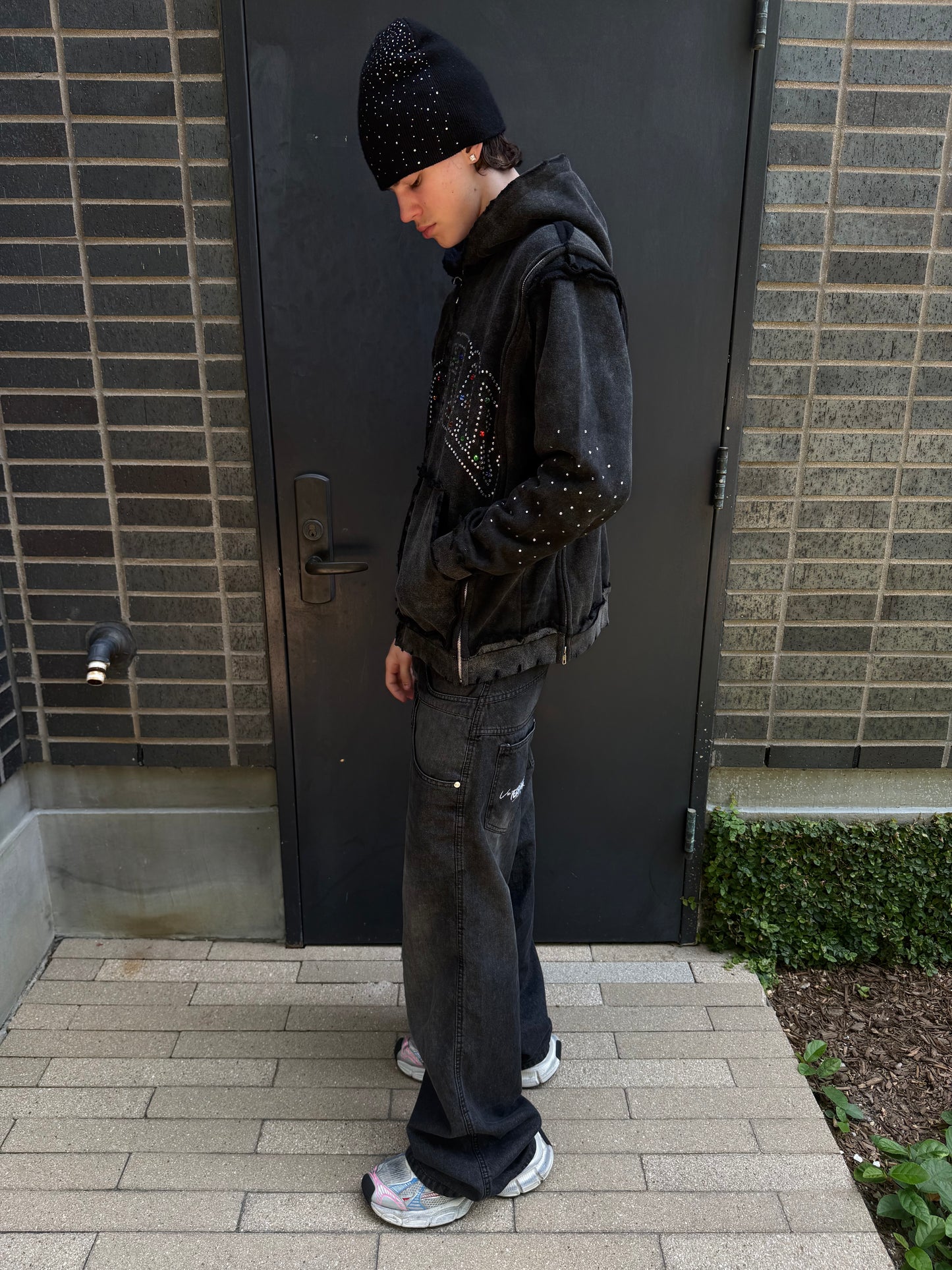 “RHINESTONE TRIPLE ZIP”(Black)