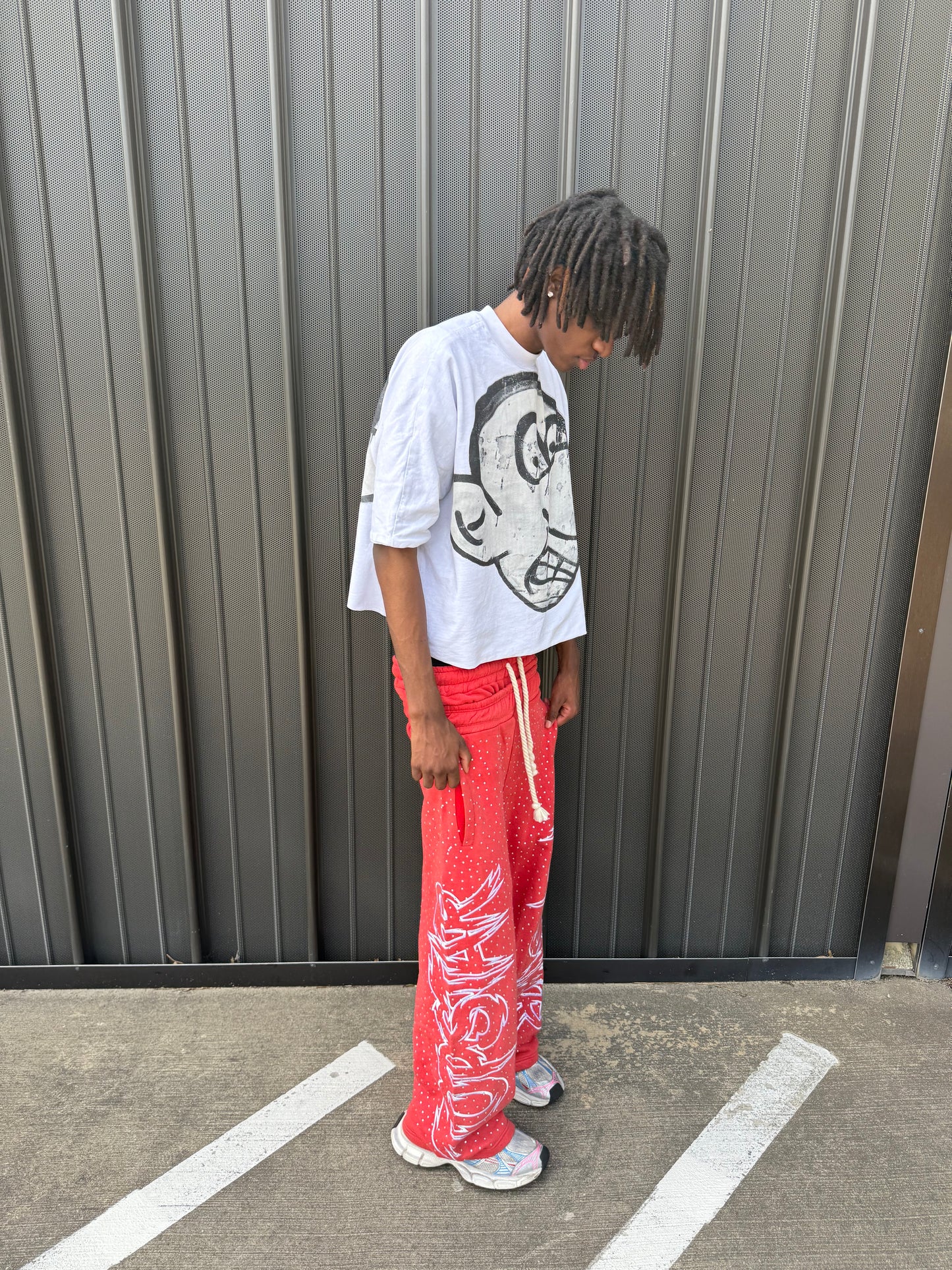 "Double Waisted Rhinestone Sweats"(Red)