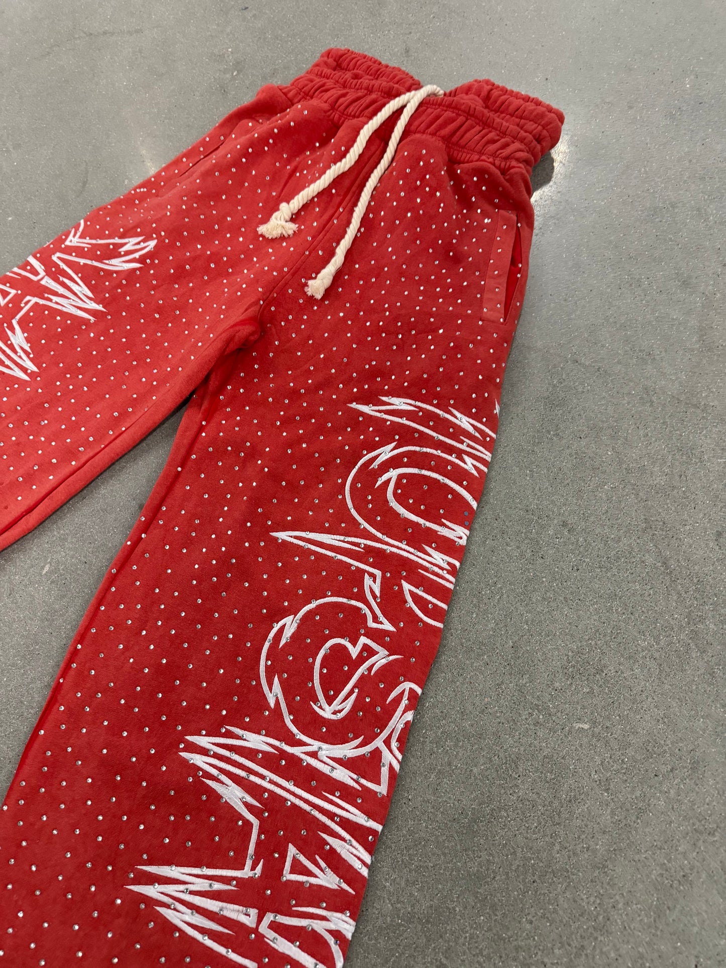 "Double Waisted Rhinestone Sweats"(Red)