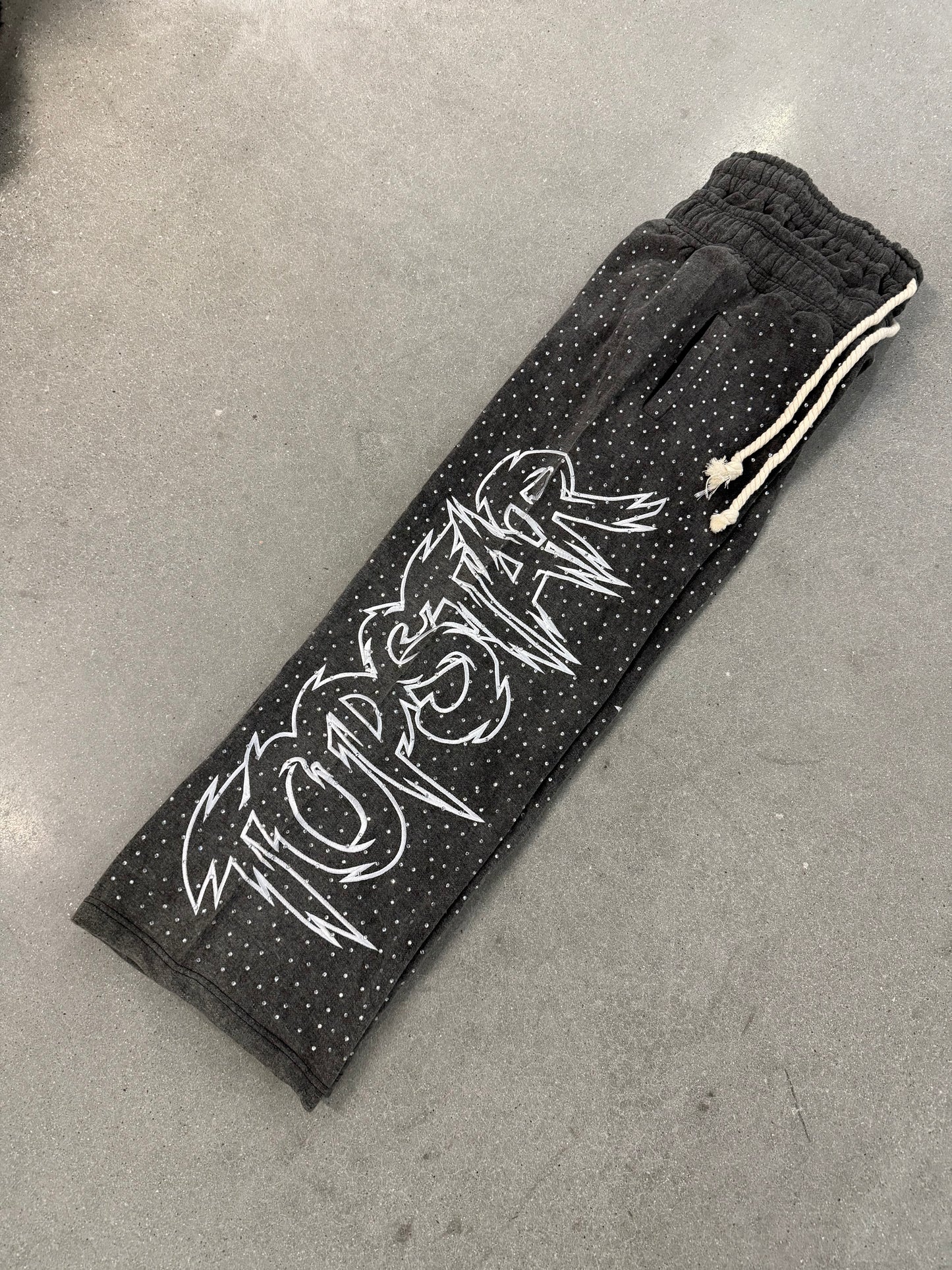 "Double Waisted Rhinestone Sweats"(Black)