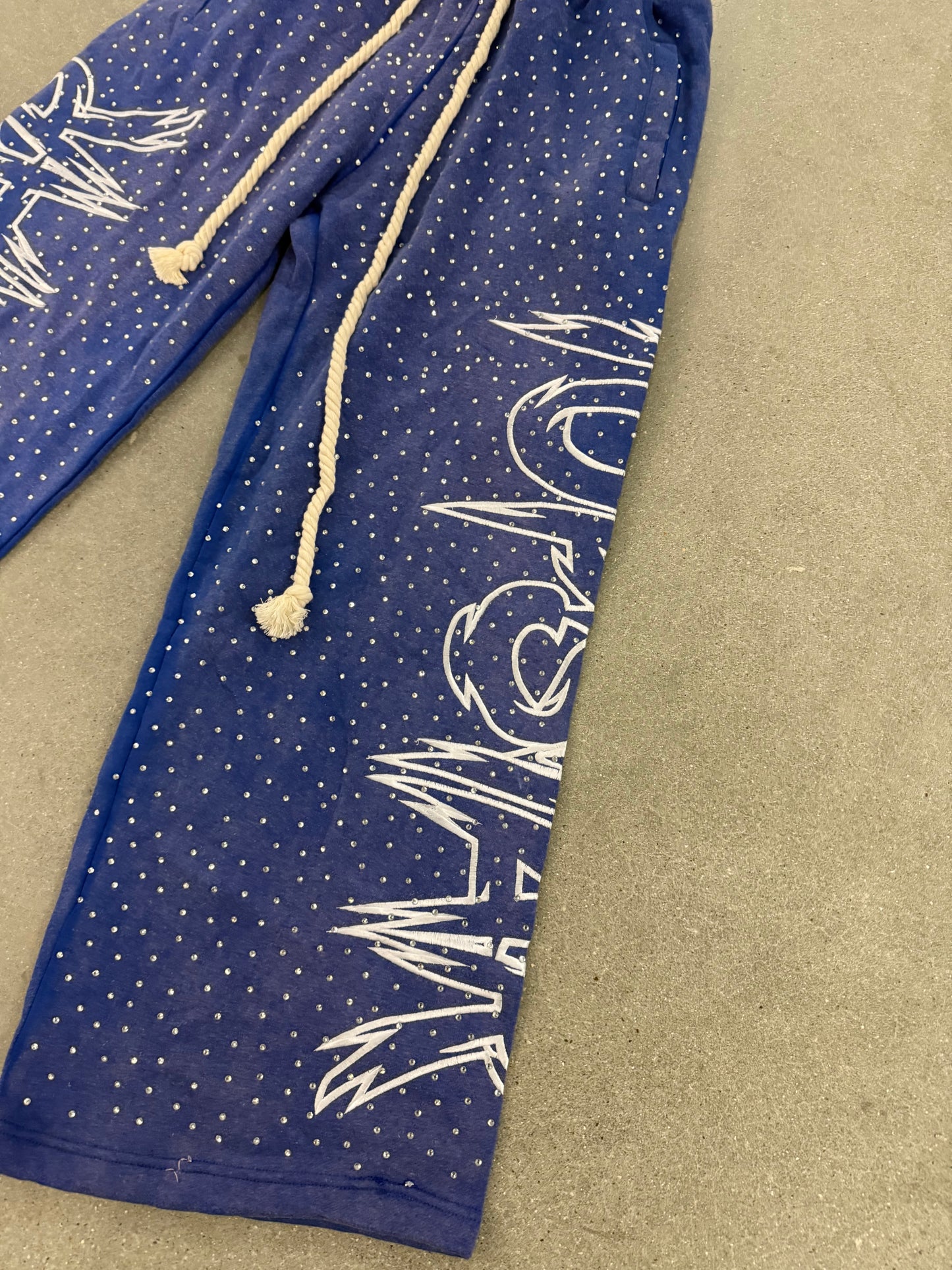 "Double Waisted Rhinestone Sweats"(Blue)