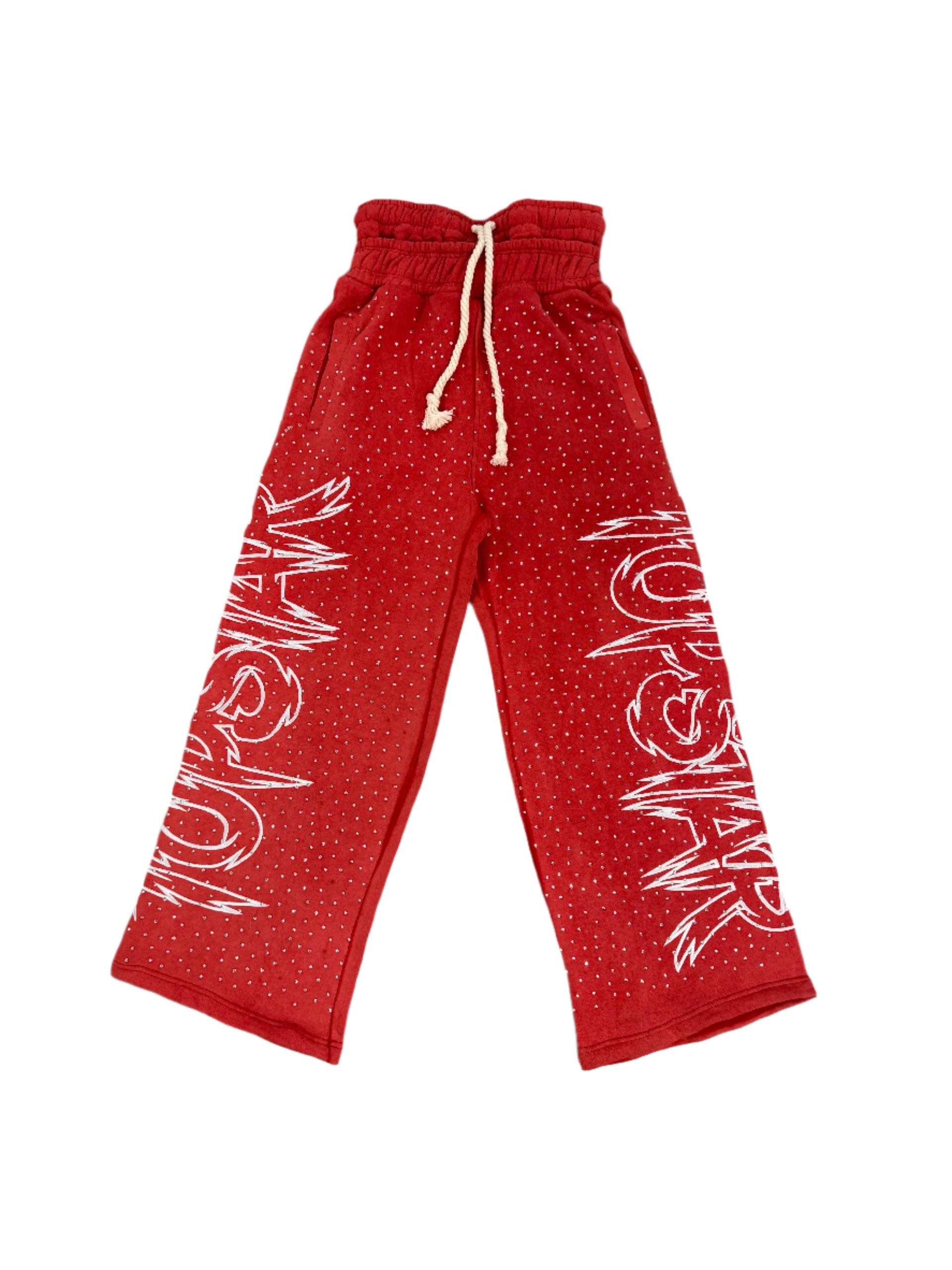 "Double Waisted Rhinestone Sweats"(Red)