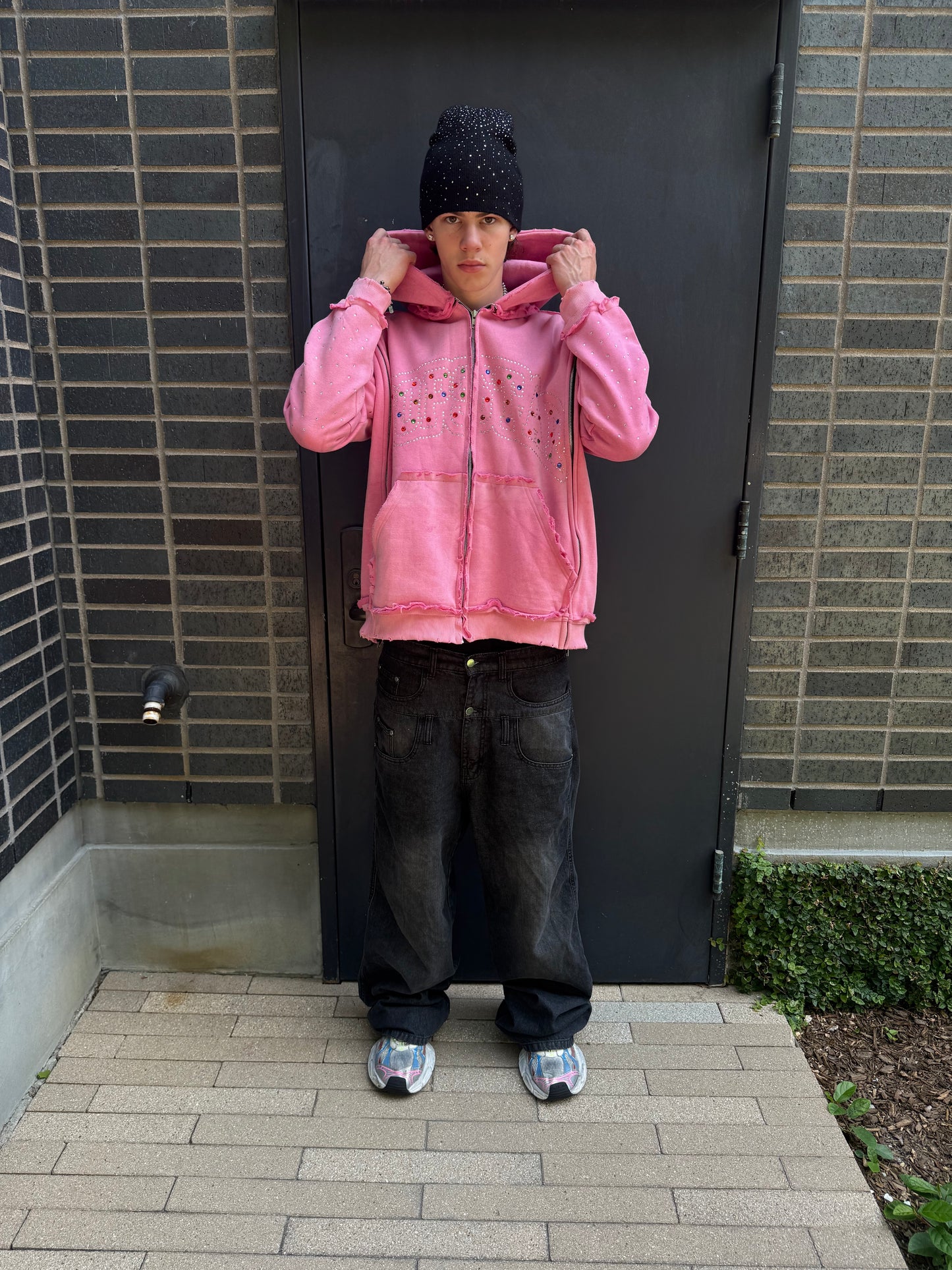 “RHINESTONE TRIPLE ZIP”(Pink)