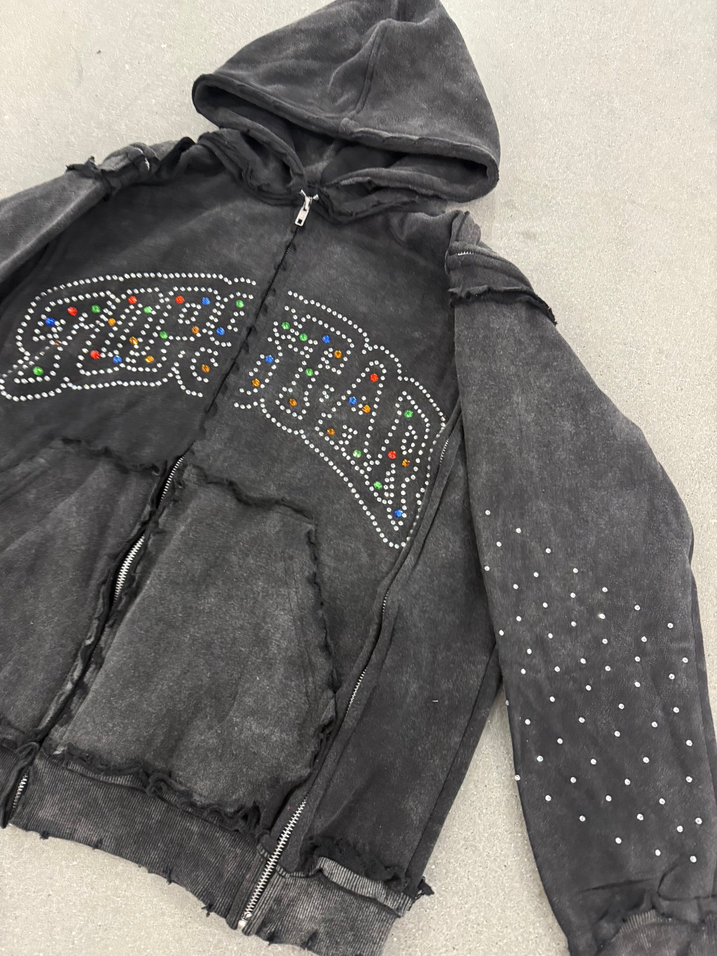 “RHINESTONE TRIPLE ZIP”(Black)