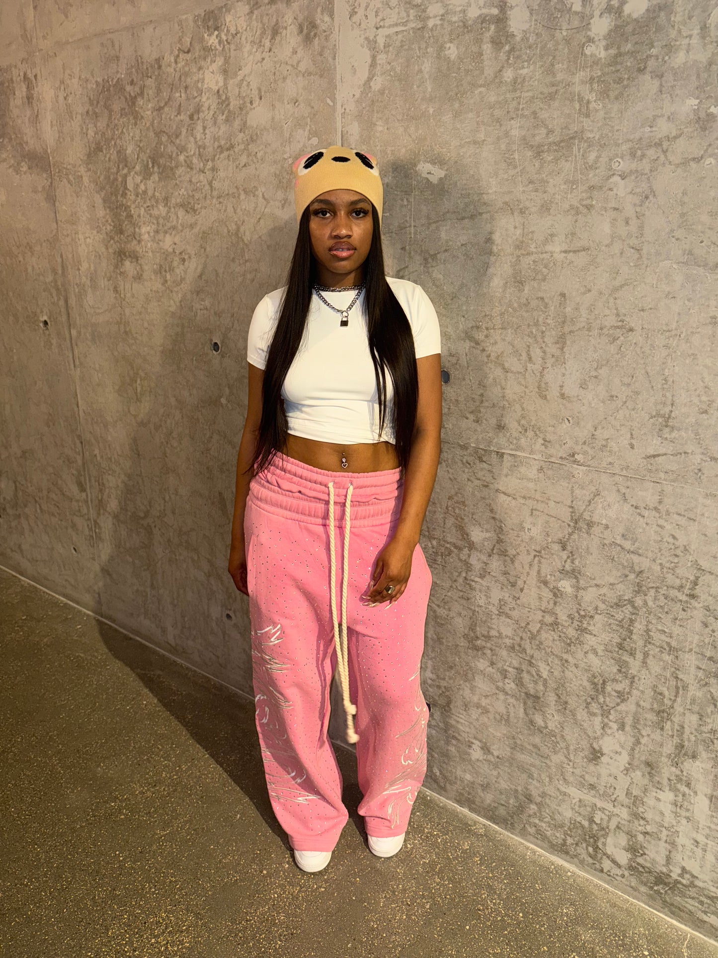"Double Waisted Rhinestone Sweats"(Pink)
