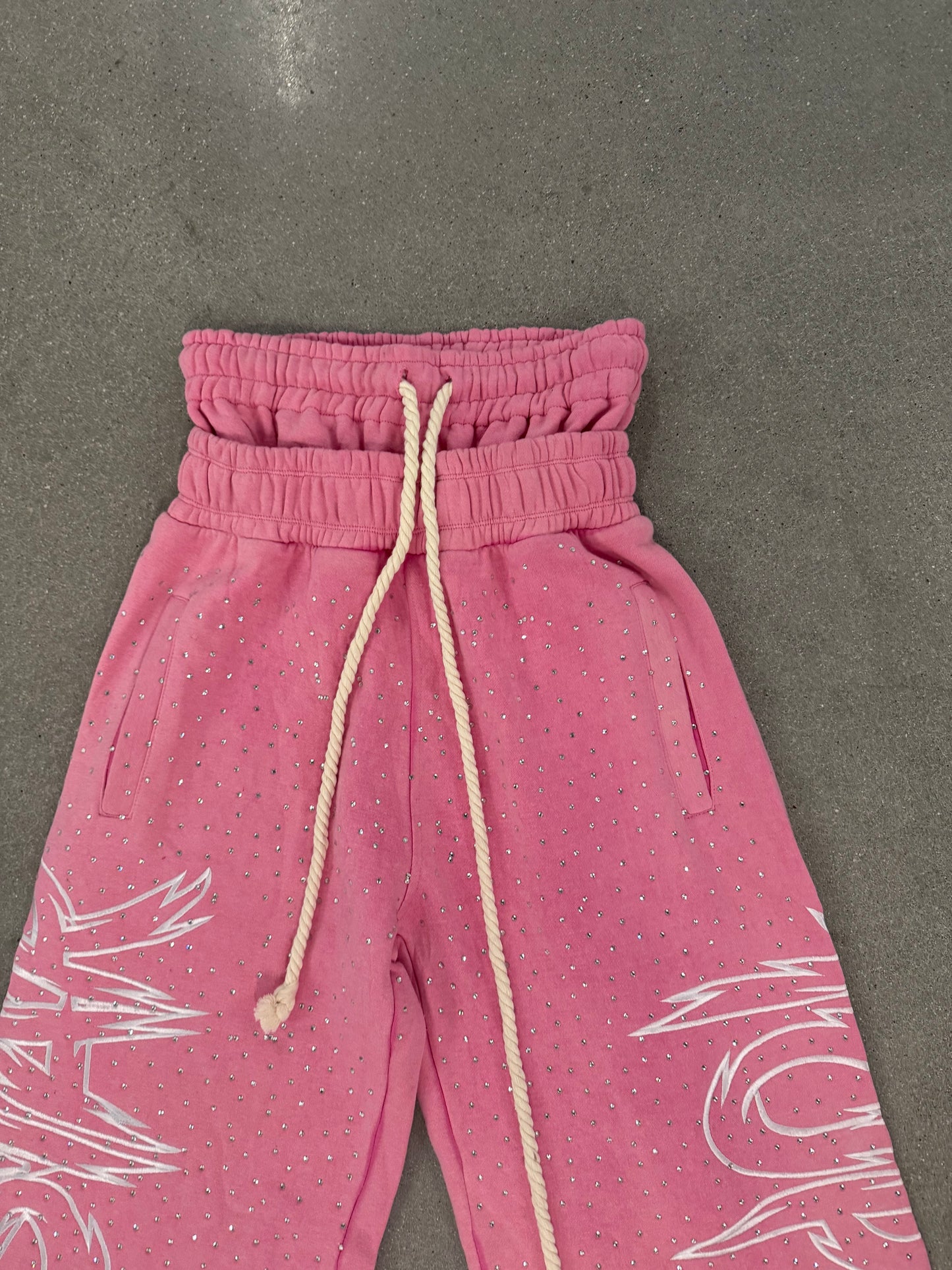 "Double Waisted Rhinestone Sweats"(Pink)