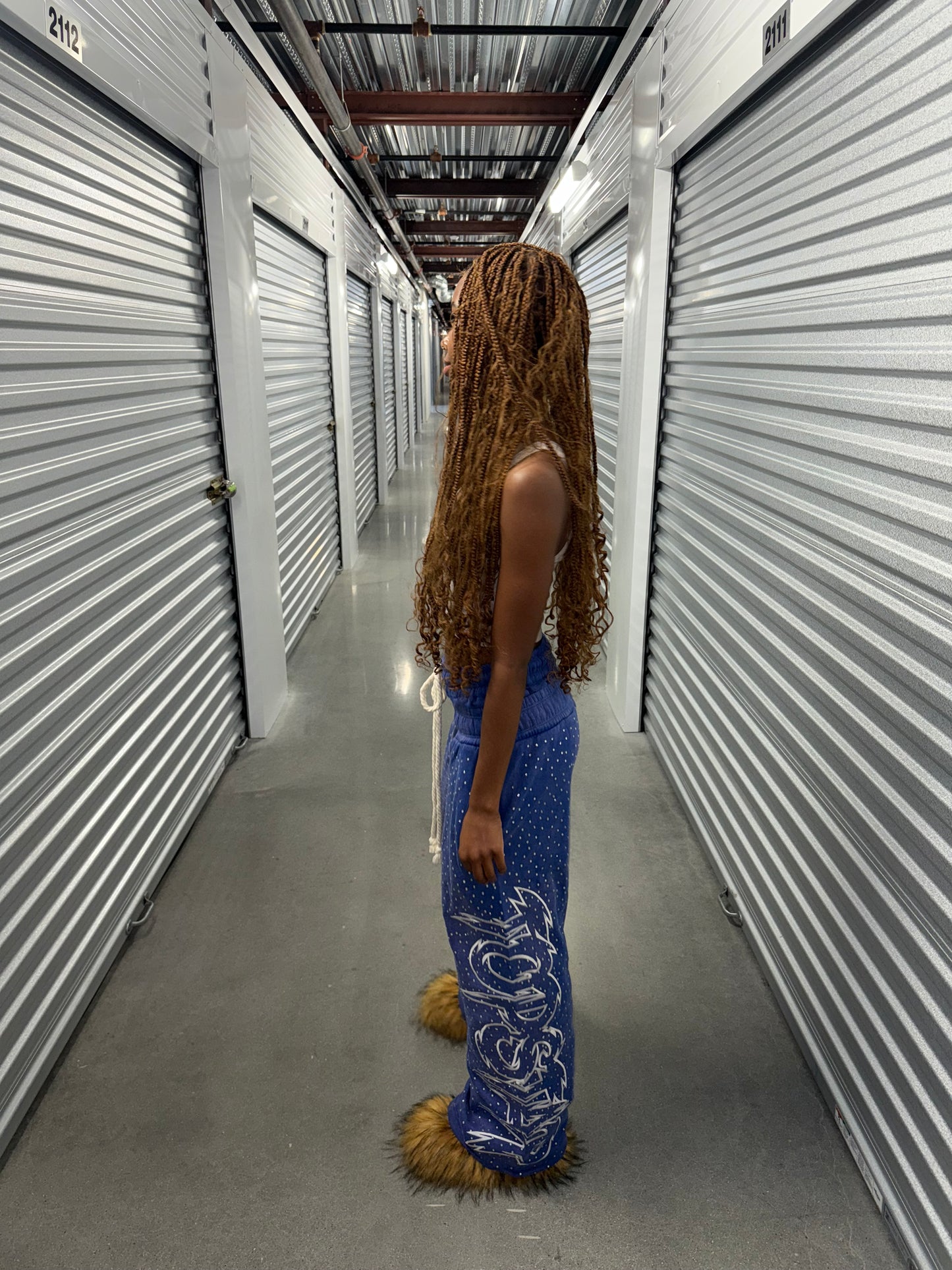 "Double Waisted Rhinestone Sweats"(Blue)