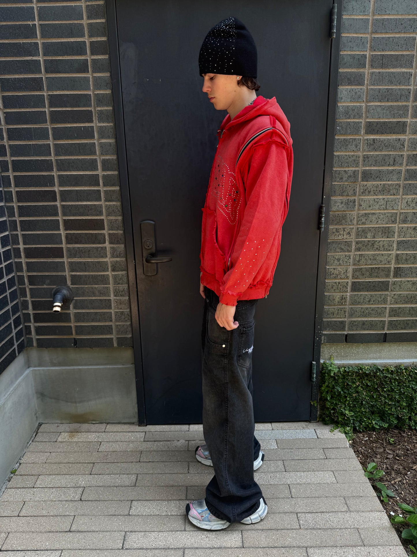 “RHINESTONE TRIPLE ZIP”(Red)