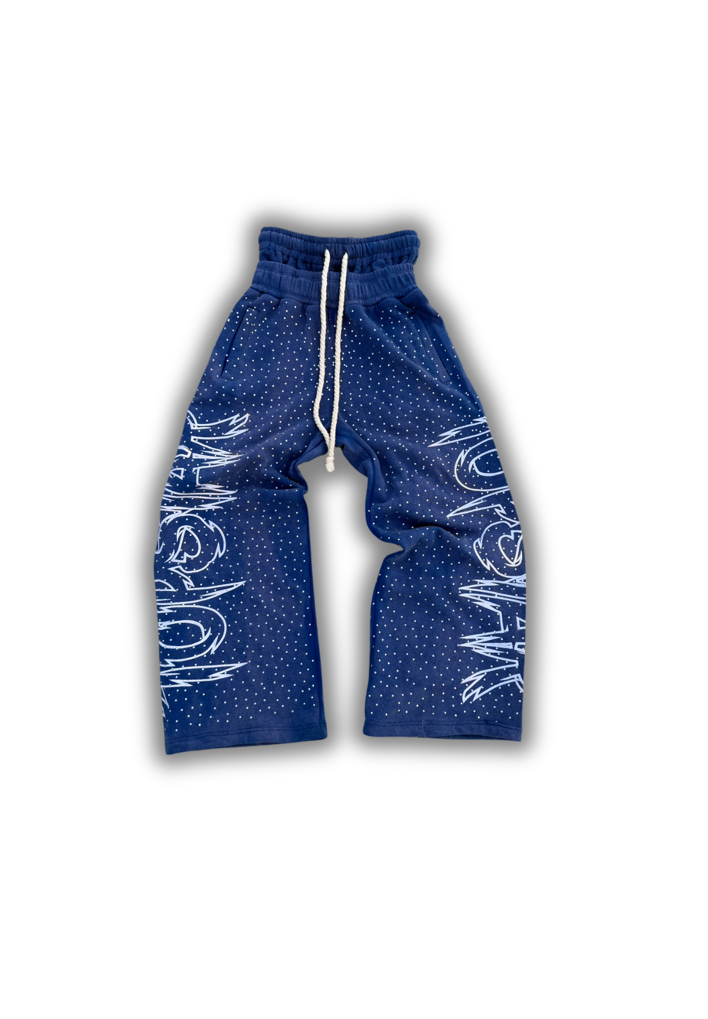 "Double Waisted Rhinestone Sweats"(Blue)