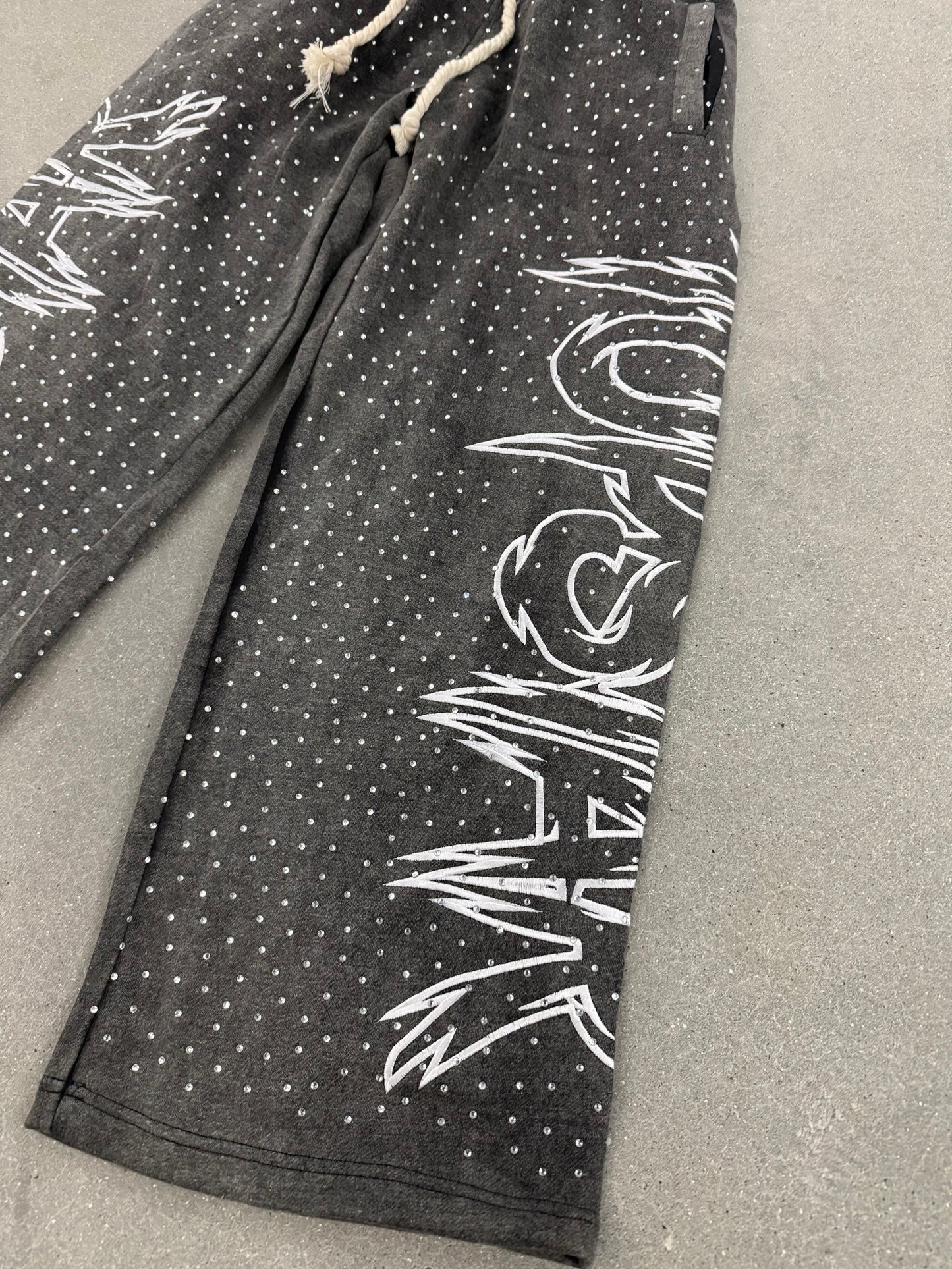 "Double Waisted Rhinestone Sweats"(Black)