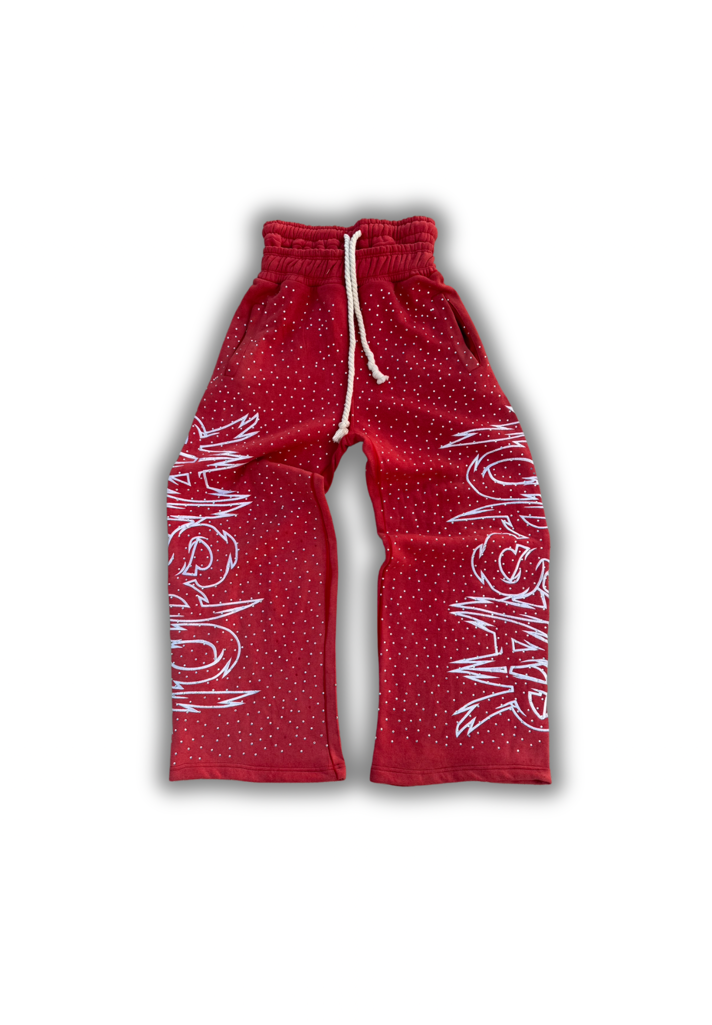 "Double Waisted Rhinestone Sweats"(Red)
