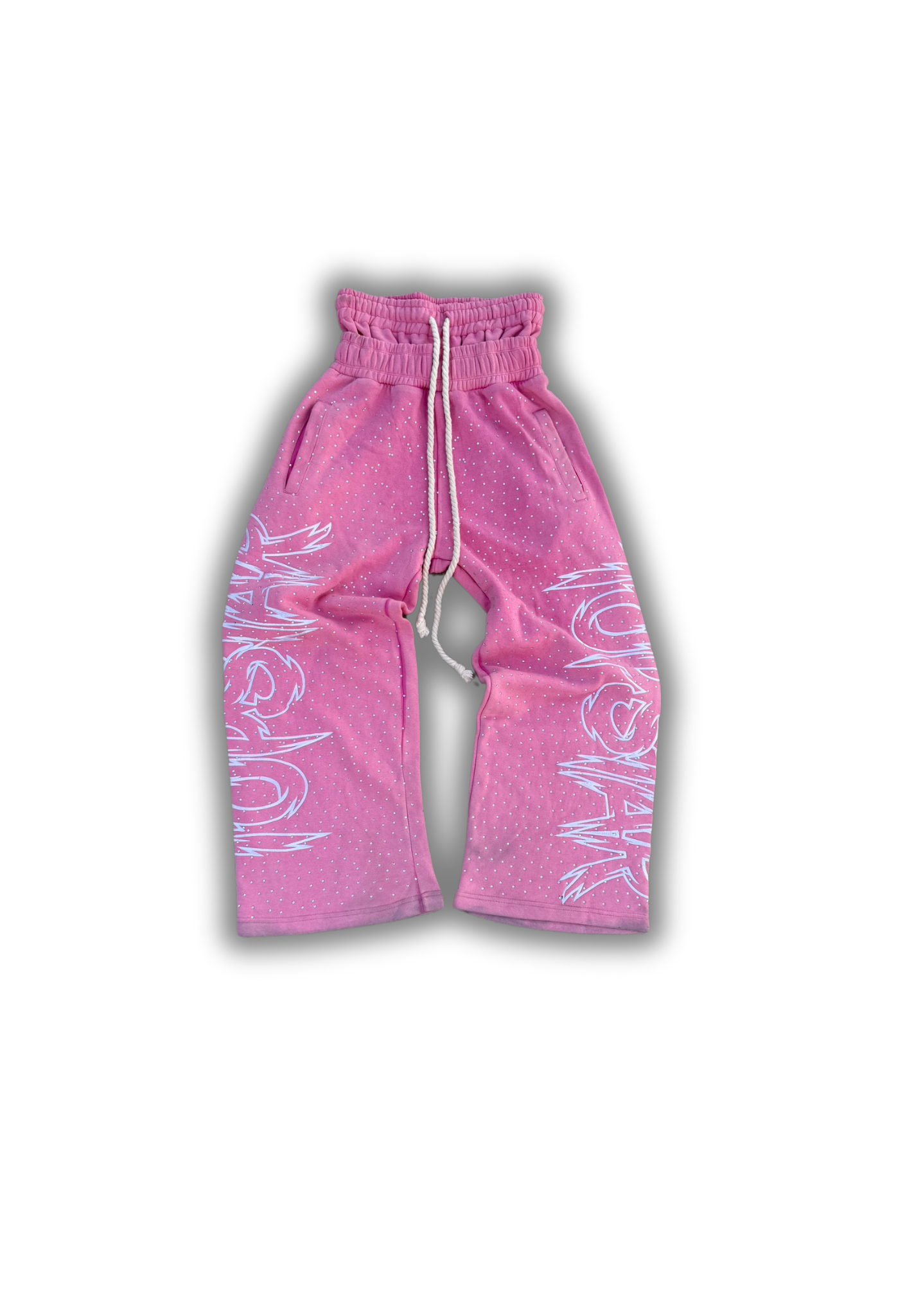 "Double Waisted Rhinestone Sweats"(Pink)
