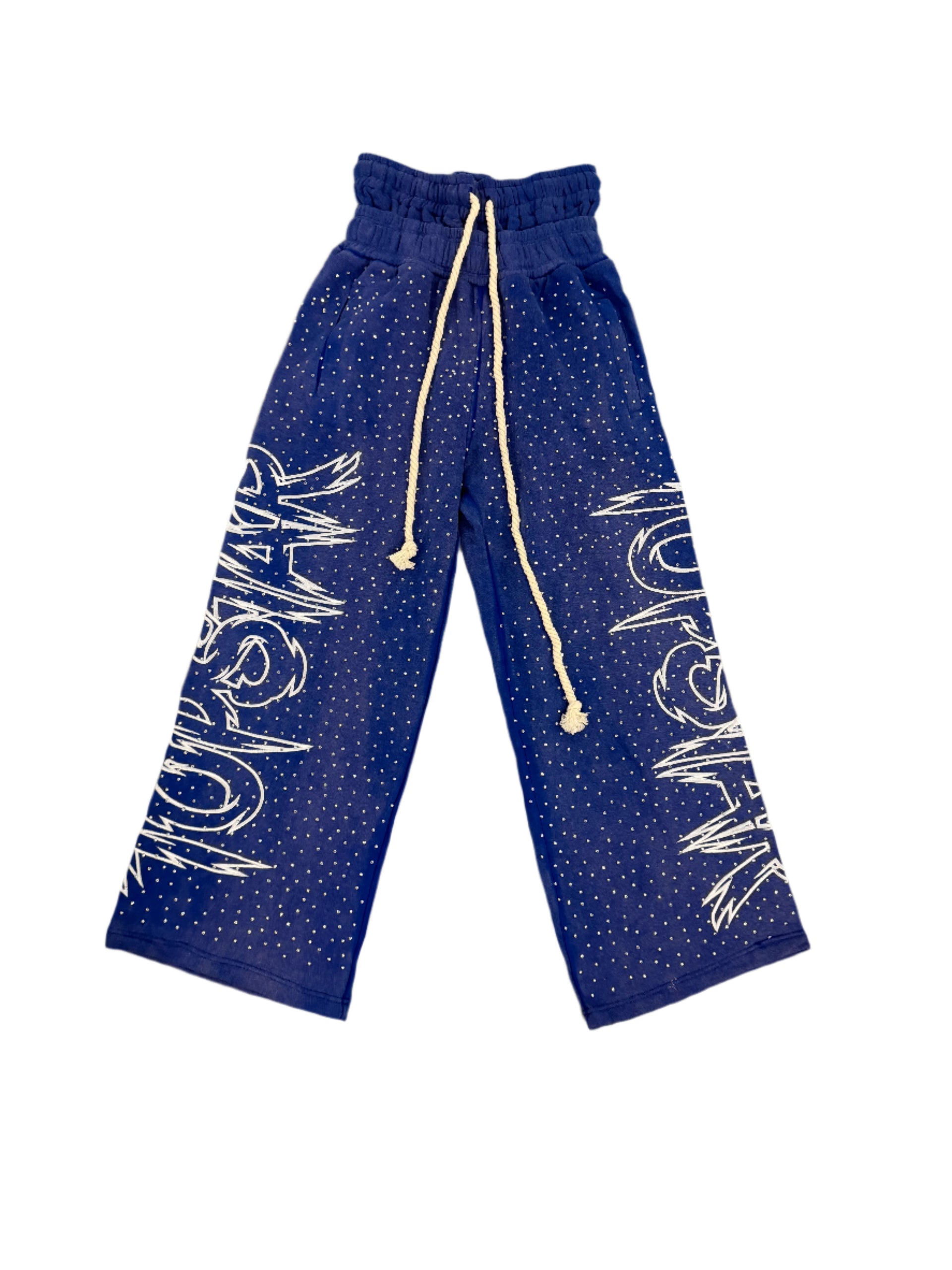 "Double Waisted Rhinestone Sweats"(Blue)