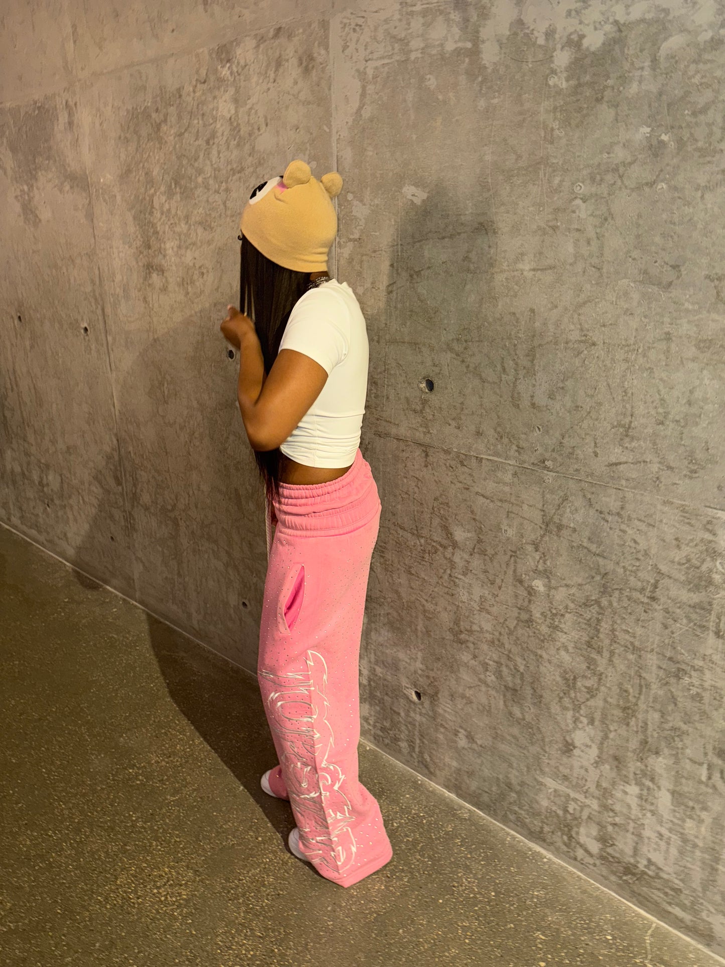 "Double Waisted Rhinestone Sweats"(Pink)