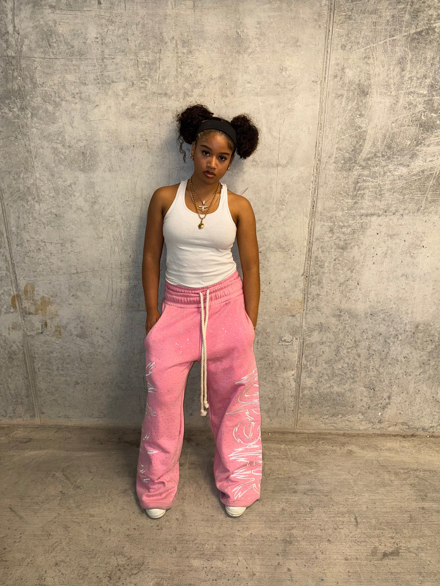 "Double Waisted Rhinestone Sweats"(Pink)